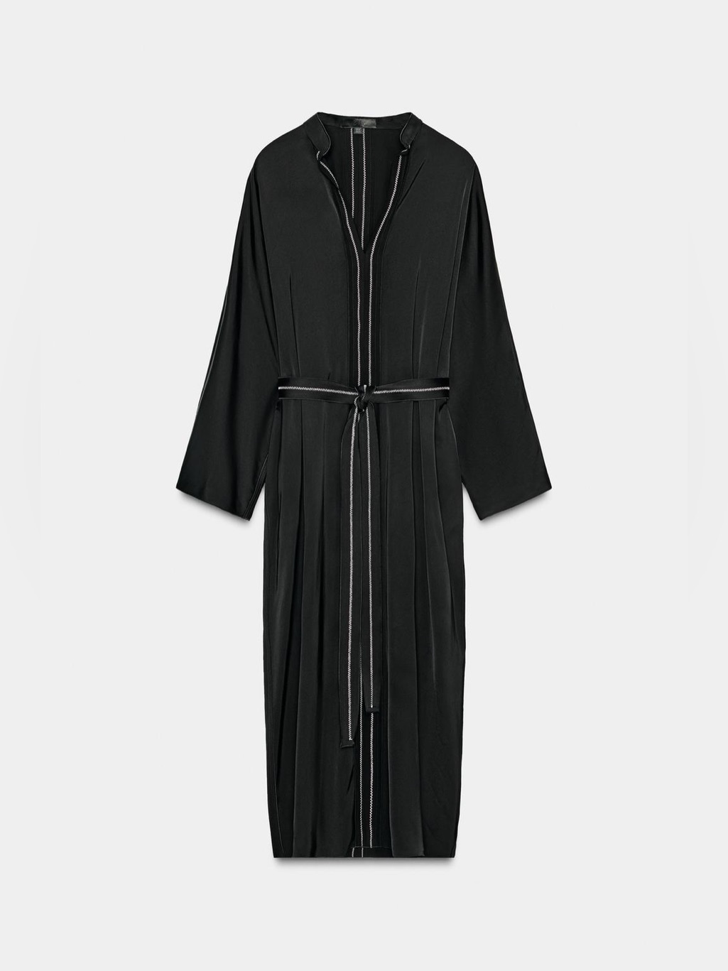 Zara Navy Black Long Kimono Robe With Contrast Stitching
